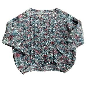KORI WOMEN PINK GRAY WHITE POPCORN KNIT CHUNKY LONG SLEEVE SWEATER SIZE 1XL/2XL